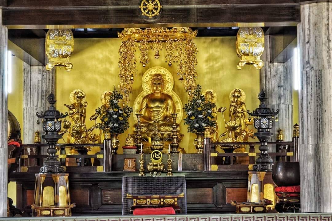 Golden Buddha altar inside Daijokyo Buddhist Temple